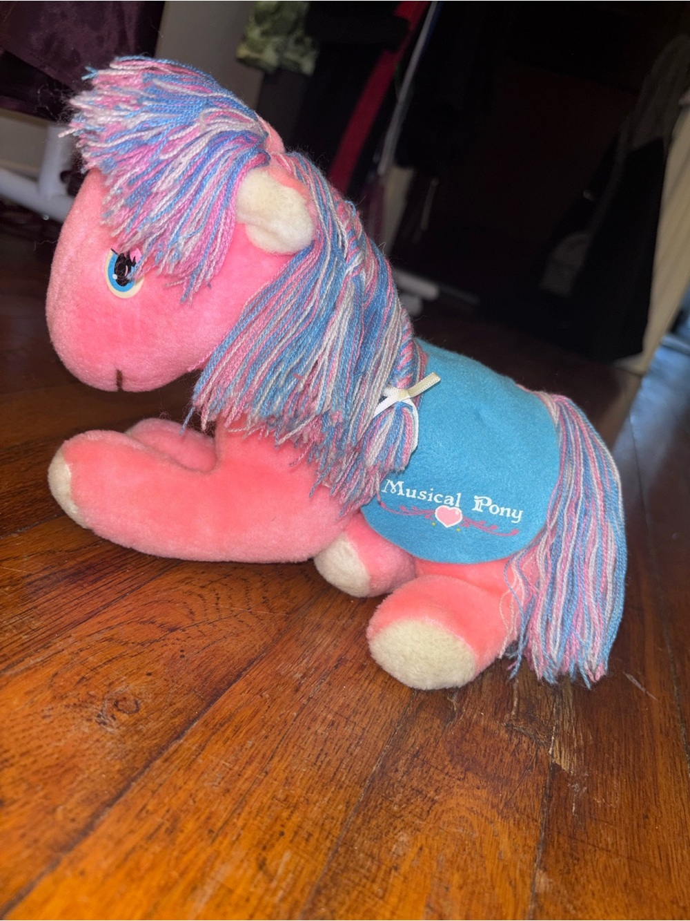 Rare Vintage Amtoy Musical Pony Stuffed Animal Pink/Blue 1984